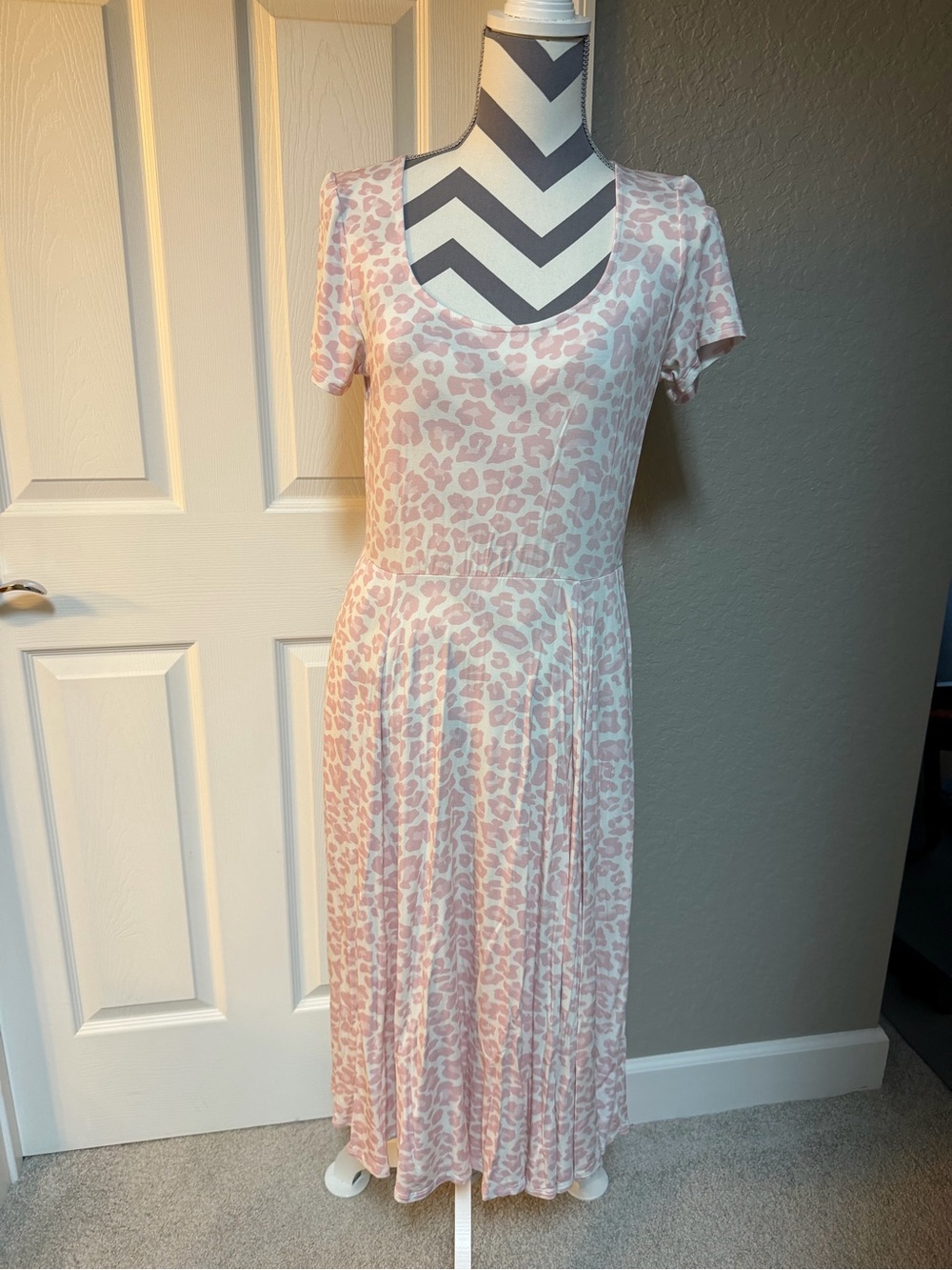 Posh Peanut Light Pink Animal-Print Scoop Neck Midi Dress